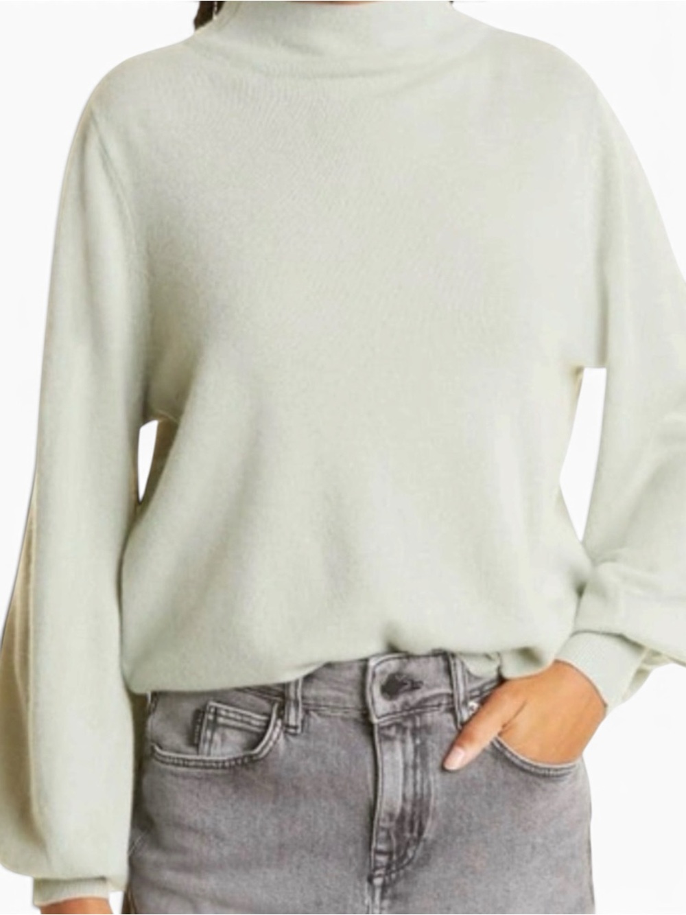 Ted Baker 100% Cashmere Mockneck Sweater Balloon Sleeve S Pale Jade Green Luxury